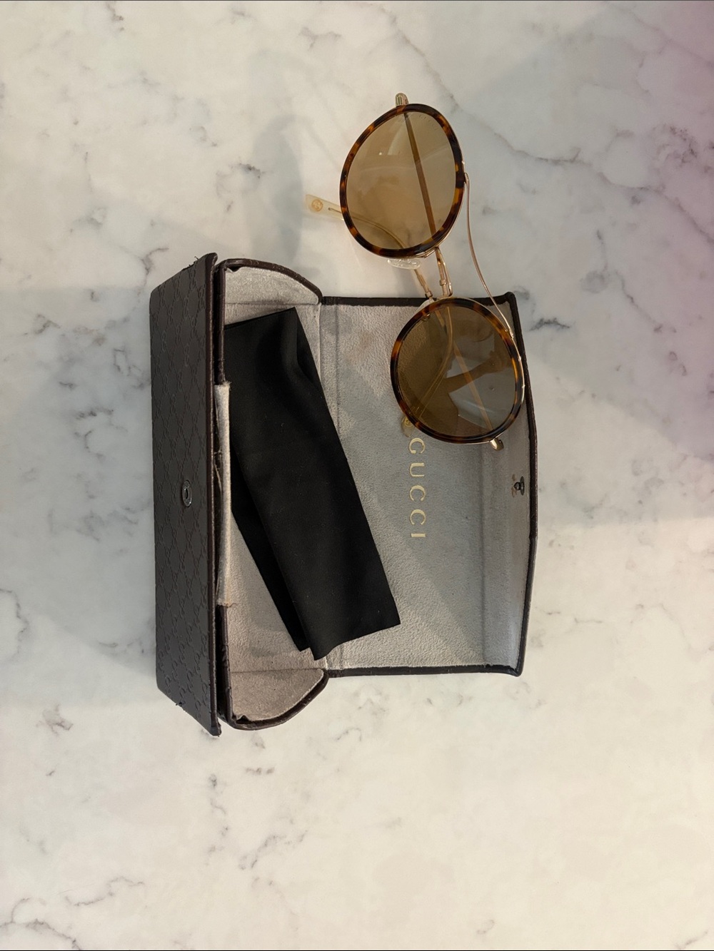 Gucci Women's Round Tortoiseshell Sunglasses with Gold Frame
